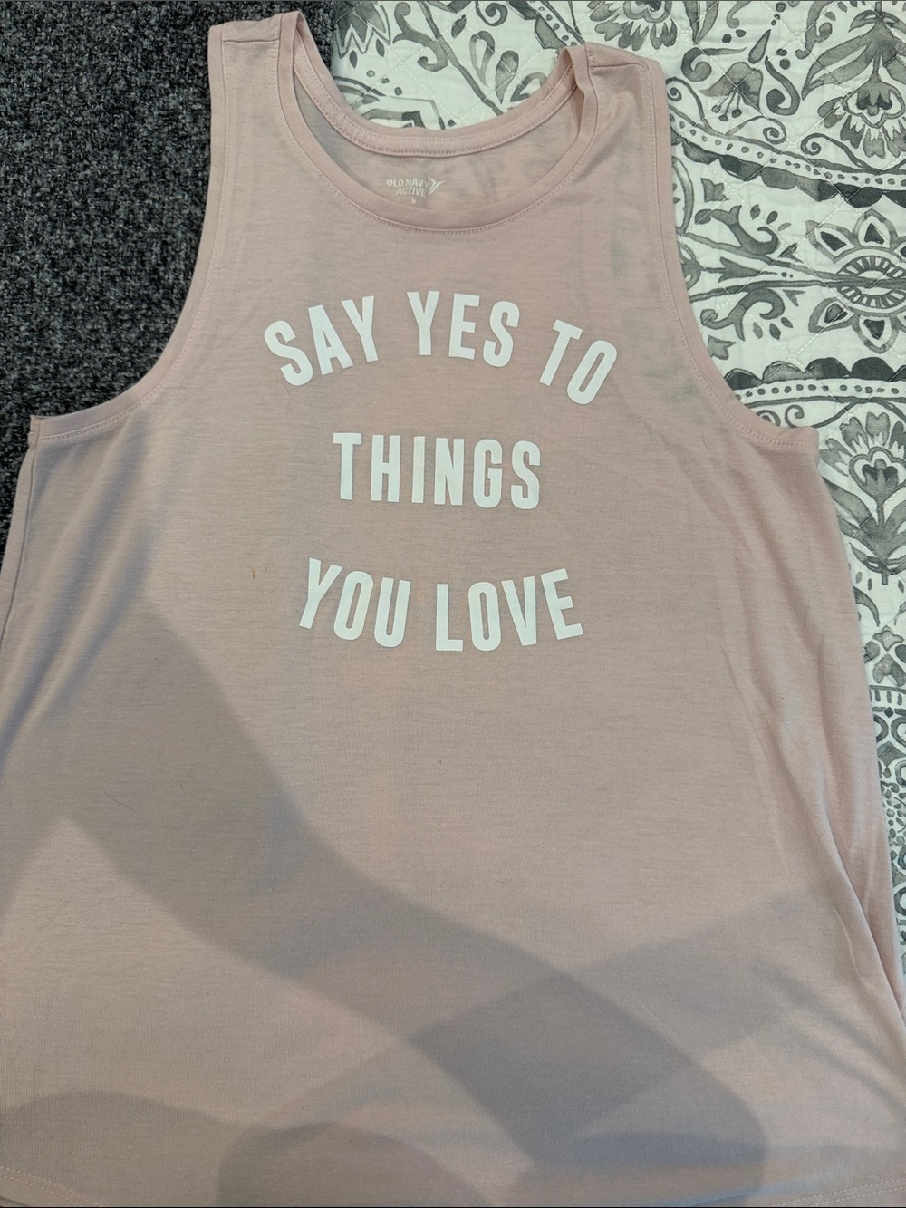 Old Navy Pale Pink Graphic Tank Top - SAY YES TO THINGS YOU LOVE